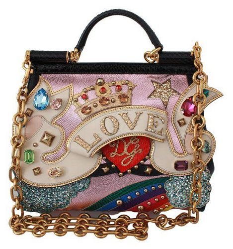 Black Crystal LOVE DG Crown Python Pink SICILY Bag
