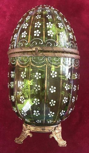 Large Moser Glass Footed & Enameled Glass Egg