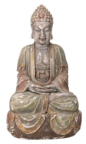 Large Chinese Carved and Polychromed Seated Buddha
