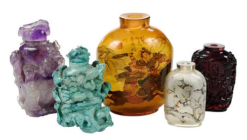 Five Chinese Stone and Glass Snuff Bottles