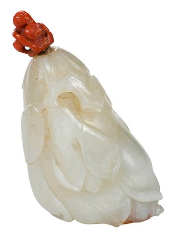 Chinese Carved White Jade or Hardstone Snuff Bottle