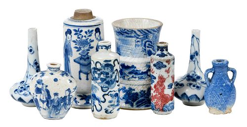 Eight Assorted Chinese Blue and White Miniature Vessels