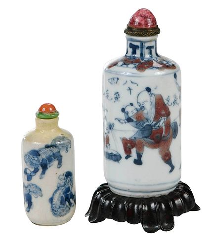 Two Chinese Blue and White Porcelain Snuff Bottles
