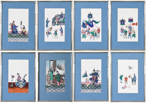 Eight Framed Chinese Paintings on Rice Paper