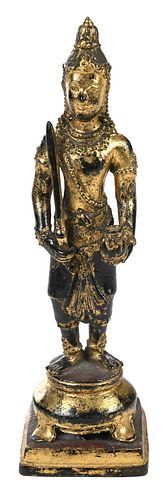 Lacquered and Gilt Bronze Figure of Acuoye Guanyin