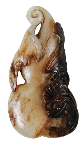 Chinese Carved Jade or Hardstone Double Gourd Pendant 