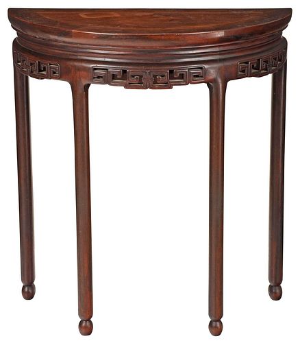 Chinese Carved Hardwood Demilune Table