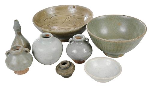 Eight Pieces of Asian Celadon Glazed Pottery