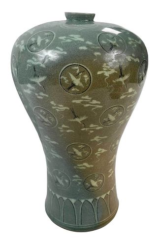 Korean Celadon Glazed Maebyeong Vase