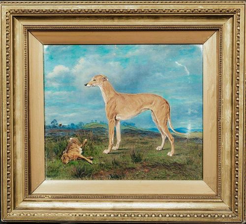 Greyhound "Wartnaby Task" & Hare Coursing Portrait Oil