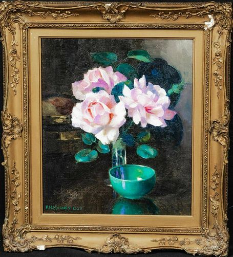 Camellia's In Glass Vase Oil Painting