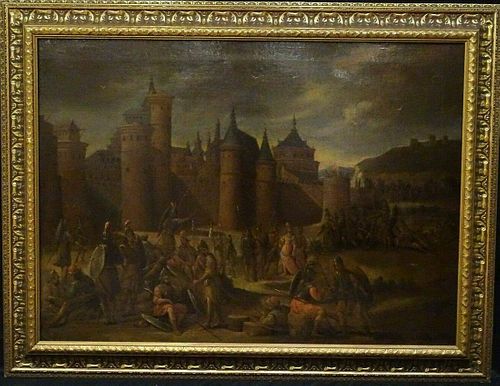 Ancient Castle Landscape Battle War Scene Oil Painting