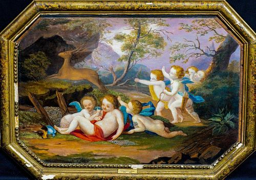 Putti Hunting Stag Oil Painting