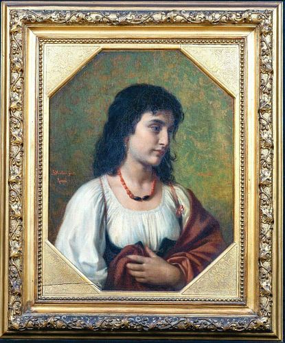 Portrait Of A Neapolitan Girl Lady "Pasquetta" Oil