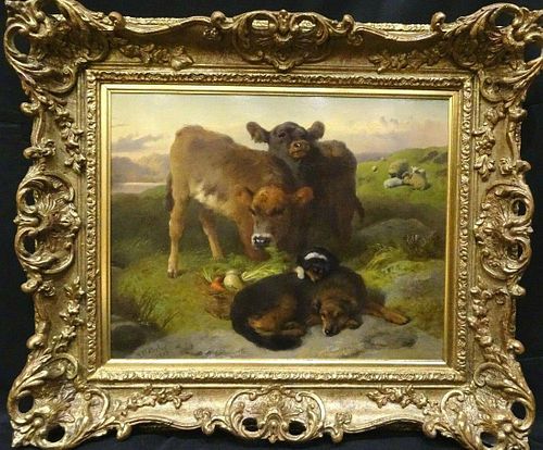 Sheep Dog Puppy & Vegetables Landscape Oil Painting