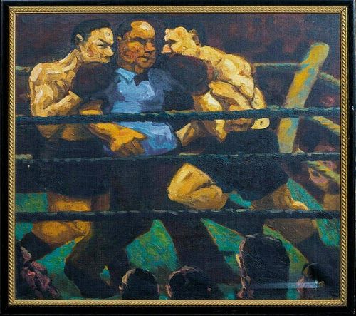Heavyweight Boxing Match Fight "Break" Oil Painting