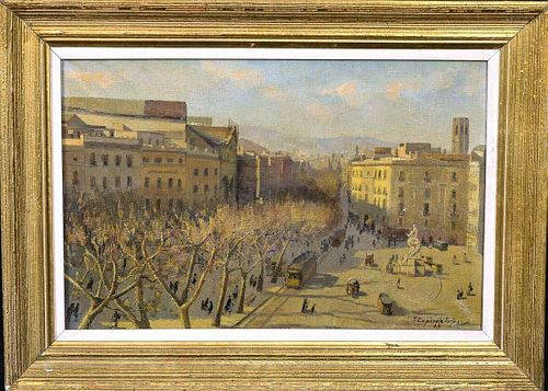 Street Scene Of Barcelona City Landscape 1942 Oil