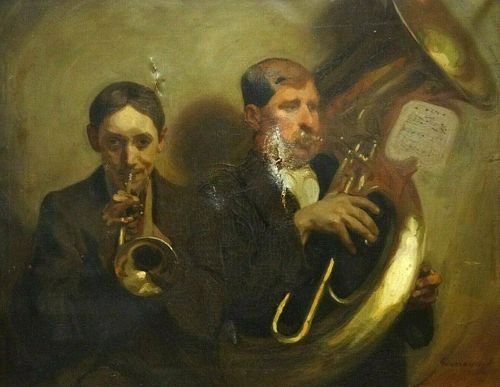 Trumpet & Tuba Horn Oil Painting