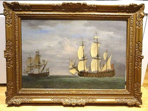British Royal Navy French Ships Battle Oil Painting
