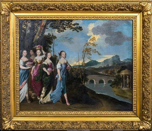Ladies In A Classical Landscape Oil Painting