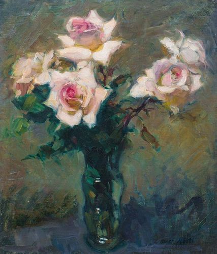 Still life Of Pink Rose Flowers Oil Painting
