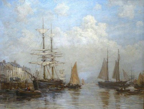 View Of Ships At Cherbourg Harbour Oil Painting