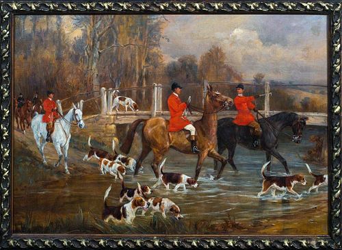 Fox Hunt & Hounds Hunting Oil Painting