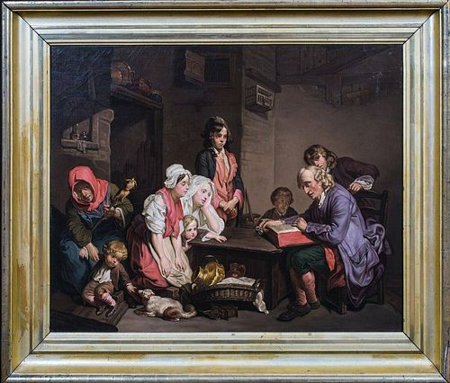 Family Interior Bible Reading Oil Painting