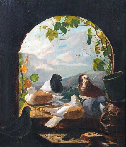 Pigeons & Doves Birds Scene Oil Painting
