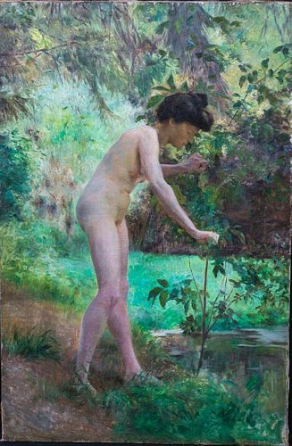 Nude Portrait In A Garden Oil Painting