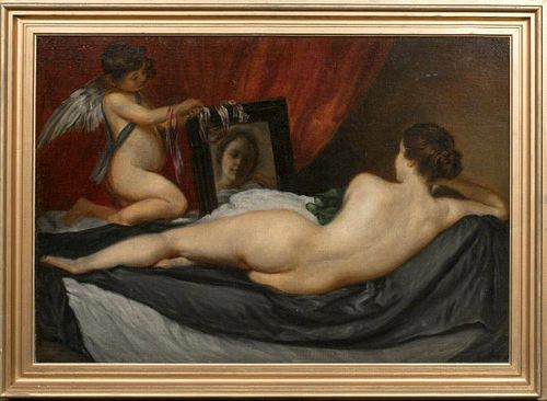 Nude Reclining Venus & Cupid Oil Painting