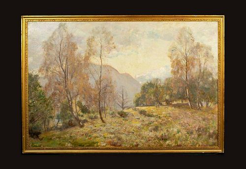Woodland Hillside Autumn Landscape Oil Painting