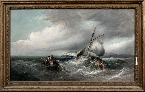 Ships In A Storm Isle Of Man Oil Painting