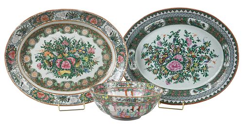 Three Famille Rose and Rose Mandarin Porcelain Items