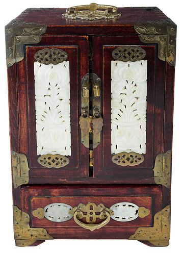 Chinese Jewelry Box With Hardstone Inset Panels