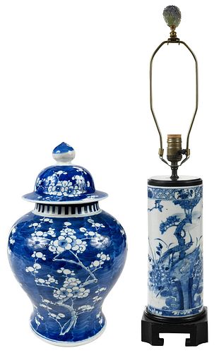 Chinese Blue and White Temple Jar and Wig Stand