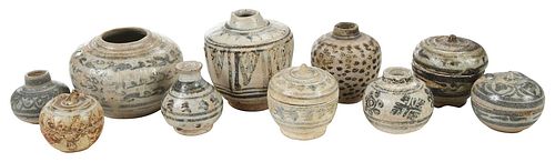 Group of Ten Early Thai Sawankhalok Pottery Jars