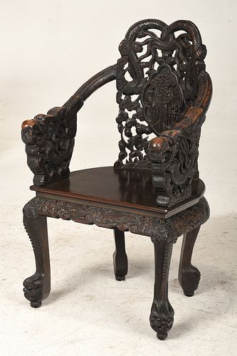 Chinese Carved Dragon Decorated Armchair