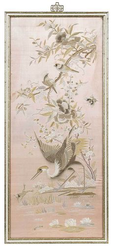 Large Framed Chinese Embroidered Silk Panel