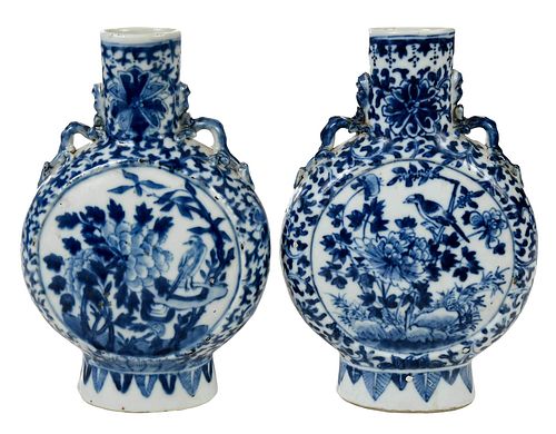 Near Pair Chinese Blue and White Pilgrim Flasks