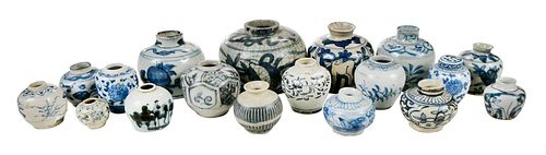 Group of 18 Chinese Blue and White Pottery Jars