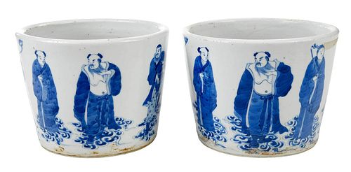 Pair Chinese Blue and White 'Immortal' JardiniŠres