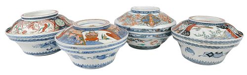 Four Chinese Imari Porcelain Covered Bowls