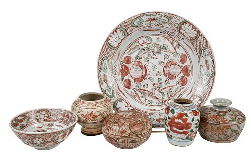 Six Pieces of Iron Red Swatow Ware and Porcelain