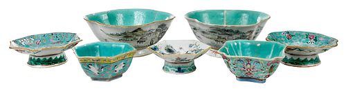 Seven Chinese Enameled Porcelain Footed Bowls