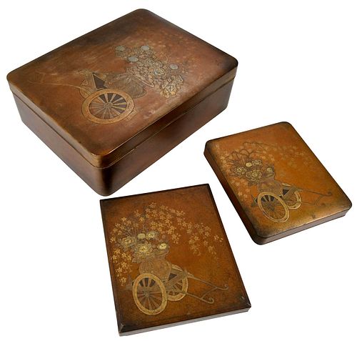 Three Japanese Lacquered and Gilt Boxes