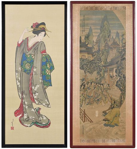 Two Framed Asian Prints on Silk