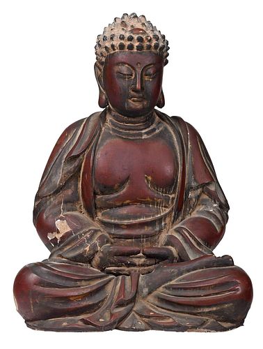 Large Japanese Carved and Painted Seated Buddha