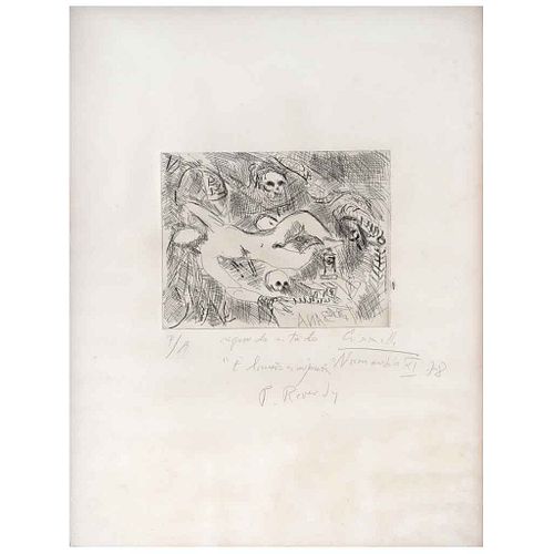ALBERTO GIRONELLA, El muerto y mujerón, Signed and dated Normandia 78, Engraving P/A, 7.8 x 10.2" (20 x 26 cm) image / 25.1 x 19.2" (64 x 49 cm) paper