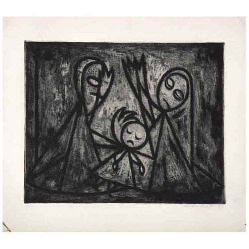 LOLA CUETO, Untitled, Signed and dated 54, Etching and aquatint 8 / 25, 6.4 x 11.8" (16.5 x 30 cm) image / 7.4 x 9.4" (19 x 24 cm) paper | LOLA CUETO,
